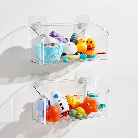Support De Rangement Pour Jouets De Bain - Transparent - Adhésif Fort - Trous D’Évacuation - 2 Pièces - 29 X 11,2 X 13 CM (1/5)