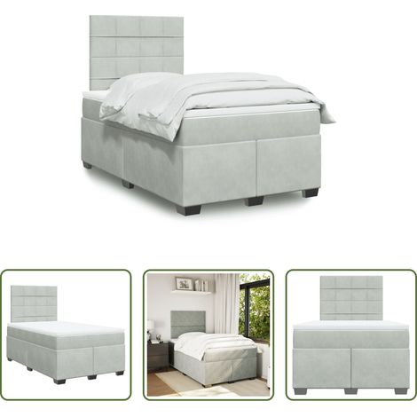 vidaXL Samt - Boxspringbett mit Matratze Hellgrau 120x200 cm Samt (1/5)