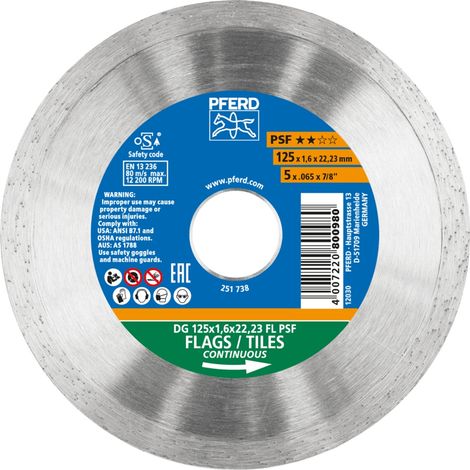 PFERD TOOLS Diamant-Trennscheibe DG FL 125x1,6x22,23 mm PSF z. Trennen v. Fliesen, hohe Schnittqualität (1/3)