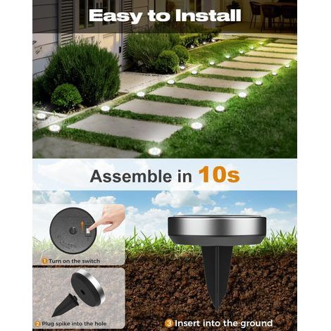 Set of 8 Solar Ground Lights, 8 LED Outdoor Solar Garden Waterproof Solar Lights, Outdoor Solar Spotlights for Paths, Lawns, Patios, Driveways, Courtyards, Pools, Cool White [Energy Class E] (1/5)
