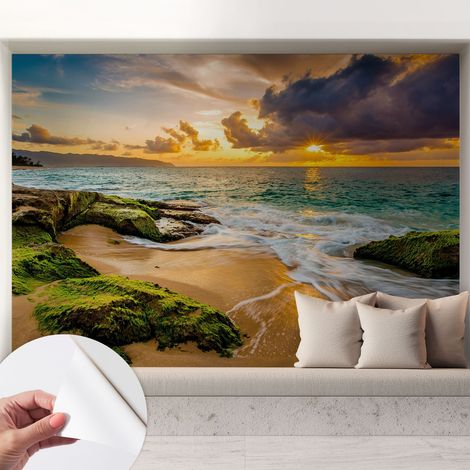 Papier peint autocollant à motifs décoratifs pour salon chambre et bureau Décoration murale élégante avec colle Harmonie marine 208x146 cm (1/5)