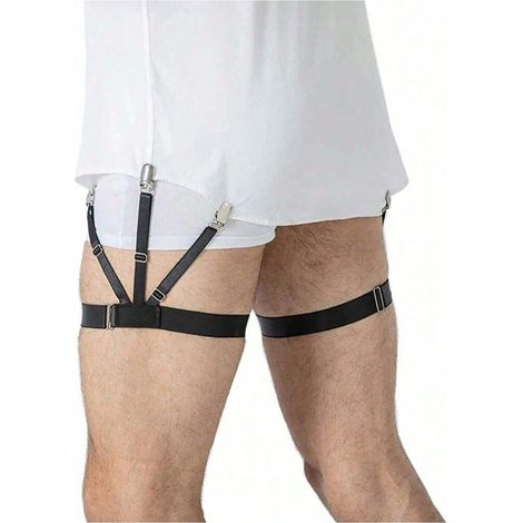 1 paire Supports de chemise pour hommes, jarretelles élastiques facilement réglables, porte-chemise à pointes avec pinces, style business européen-américain, accessoires polyvalents punk chic (1/5)