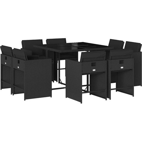Maison Exclusive - 9-tlg. Garten-Essgruppe mit Kissen Schwarz Pol