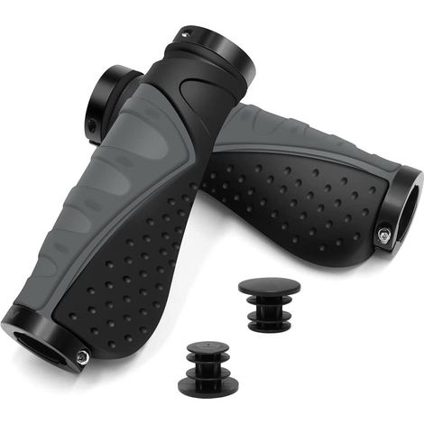 Poignées de guidon vélo ergonomiques antidérapantes en caoutchouc avec embouts en aluminium, gris (22mm) - accessoires confort pour cyclisme (1/5)