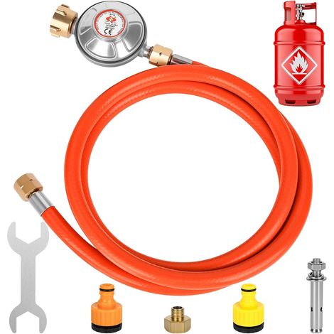 Régulateur de pression de gaz 50 mbar, tuyau de gaz de 150 cm, filetage extérieur 1/4" -19 LH, régulateur de pression de gaz à basse pression pour barbecues pour camping, pique-niques (1/5)
