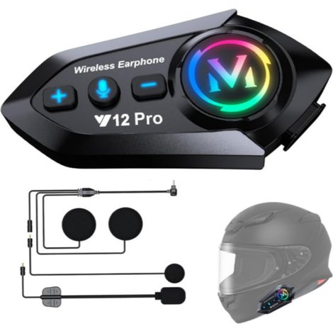 Casque Bluetooth 5.4 Y12 Pro, intercom 2 pilotes 500 m, batterie 1000 mAh, 22 h d'autonomie en musique, mixage audio double puce, étanchéité IPX6, micro 2 en 1 (1/5)