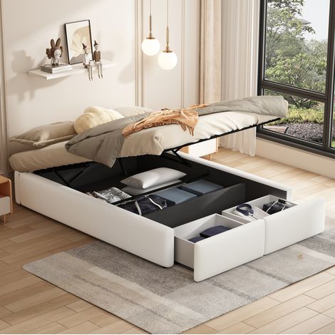 lit adulte lit rangement 140x200 hydraulique blanc OKMYHOME (1/5)