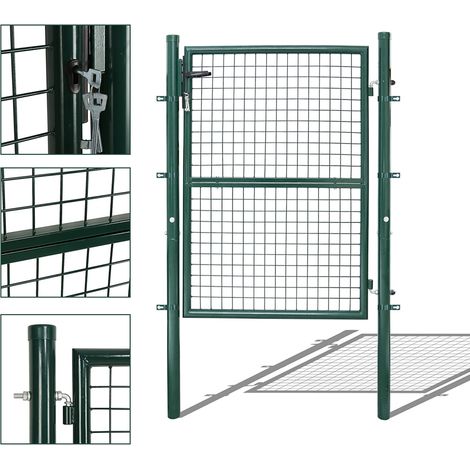 Wolketon Verja de jardín Verja peatonal con cerradura y manilla de acero galvanizado con recubrimiento en polvo Poste redondo verde 150x100cm