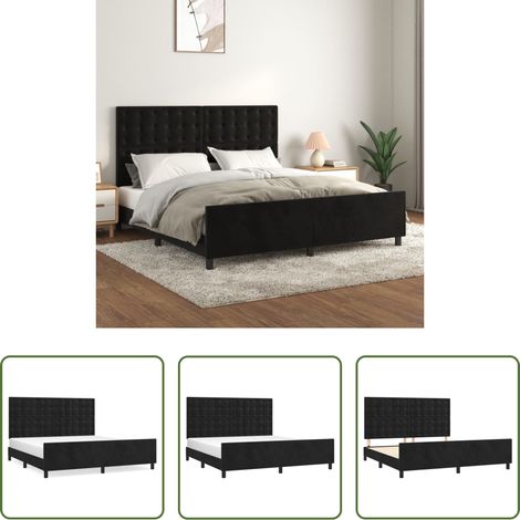 Tête de lit réglable - Cadre de lit sans matelas noir 160x200 cm velours (1/5)