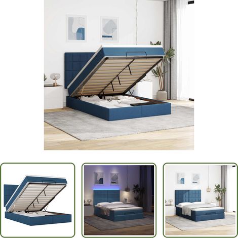 vidaXL LED-Beleuchtung - Ottoman-Bett mit Matratze & LEDs Blau 140x200 cm Stoff (1/5)