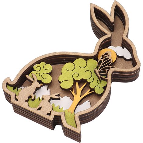 Décoration de Pâques en bois, lapin, ornement artisanal avec guirlande lumineuse, centre de table et centre de table. (1/5)