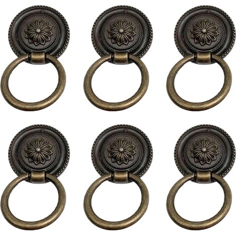 ensembles anneaux traction bronze vintage plat/ronde pour armoire, chevet, placard (1/5)