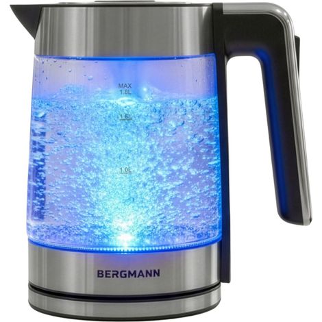 BERGMANN ZH004 Glas-Wasserkocher 1,8 l 2200 W Edelstahlfuß, zylindrische Form N