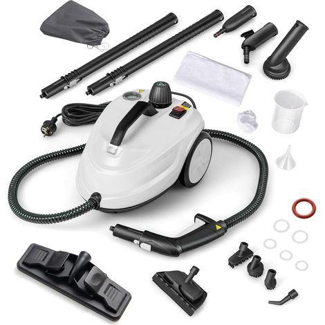 GOPLUS Nettoyeur Vapeur, 16 Accessoires, Pression 4 Bar Puissance 2000W avec Réservoir d'Eau 1,5L, Temps de Chauffe 5-6 Min, Balai Vapeur pour Tapis, Fenêtre, Verre et Rideau (Blanc,16 Accessoires)