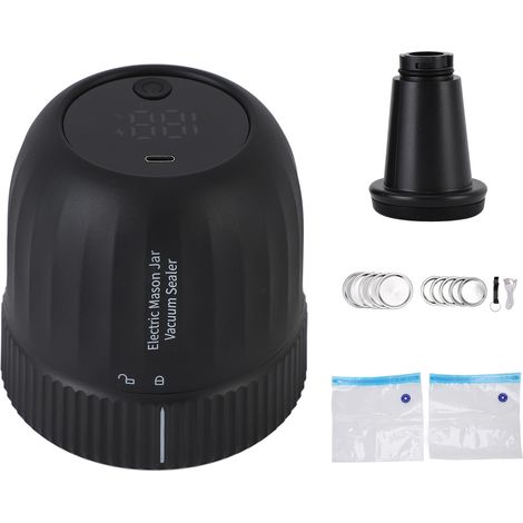 Kit de scellage de bocaux sous vide électrique, batterie 1200mAh, Machine à sceller les bocaux portables rechargeables pour le stockage des aliments, noir (1/5)