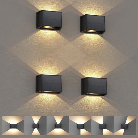 Lampe Solaire Murale Exterieur 4 Pièces Applique Murale Exterieur Solaire avec 3000K Chaude/Étanche/Vintage/Réglable Haut & Bas, Éclairage Mural D'extérieur pour Jardin Mur Clôture (1/5)