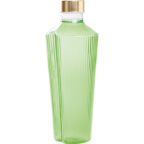 Handy Bouteille en Verre Borosilicaté Vert Pomme Design Élégant avec Rainures Verticales et Bouchons Satinés Interchangeables pour Table Moderne