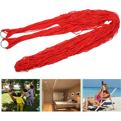Hamac Double Extensible en Tissu Nylon Résistant pour Extérieur et Voyage (Rouge) (1/5)