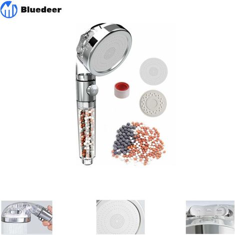 Pommeau Douche à main Filtrante avec fonction d'arrêt de l'eau, Pommeau Douche Anti Calcaire Économiseur d'Eau, douche à main Filtrante avec pierre filtrante remplaçable 3 modes de douche (1/5)