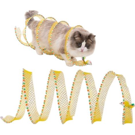Tunnel per gatti pieghevole, giocattolo per gatti, tunnel da gioco 25 x 65 cm per gatti e gattini da interno, colorato, interattivo, per giocare e divertirsi, giallo (1/5)