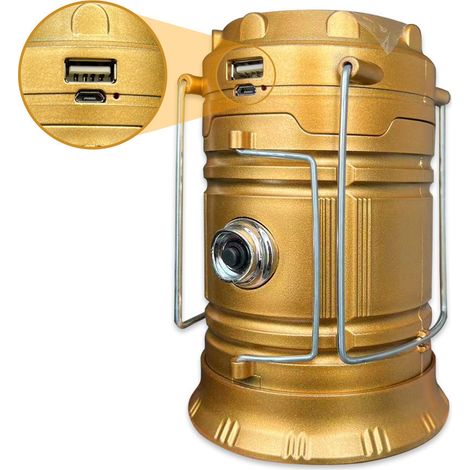 Tragbares Solar-LED-Campinglicht, Solarladegerät, Powerbank, 2 Beleuchtungsmodi, wasserabweisend, ideal zum Wandern und Camping, Farbe Gold [Energieklasse A+++]