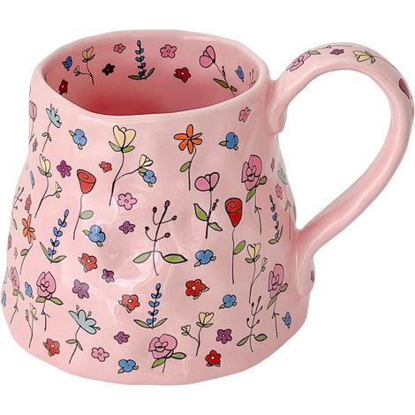 Tazza da caffè in ceramica con manico grande, tazza da tè da 600 ml con motivo floreale per donna, ideale come regalo per la festa della mamma, originale, eccezionalmente grande (1/5)