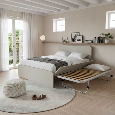Letto matrimoniale 160x200 con rete estraibile e sollevabile - Ecru cappuccino (1/5)
