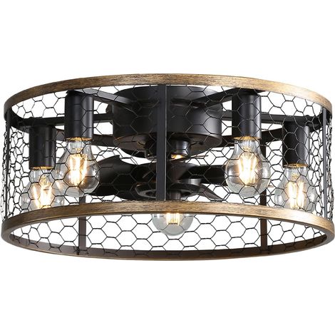 Ventilateur de plafond industriel de 50 cm (20 pouces) avec cage, 7 pales en ABS, télécommande et moteur CC réversible. Ventilateur encastré compact idéal pour les styles rustique et industriel. (1/5)