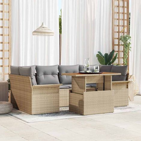 Garten-Sofa-Set mit Kissen 7 pcs Beige und Hellgrau