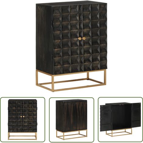 The Living Store Buffet Noir 55x34x75 cm Bois massif de manguier et fer - Buffet Industriel - Meuble Rangement - Bois Massif - Manguier - Décoration Intérieure (1/5)