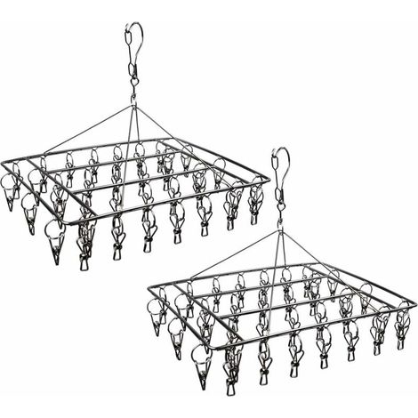 égouttoir à Chaussettes en Acier Inoxydable avec 36 Clips de Suspension à Linge Durable avec Crochet pivotant à 360° et Crochet Coupe-Vent pour Chaussettes, Soutien-Gorge, sous-vetements, (L (1/5)