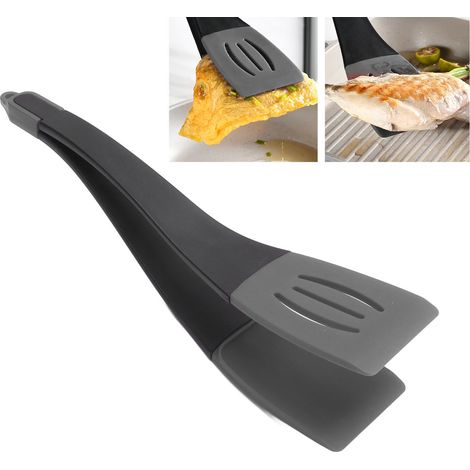 3-in-1 Silikon-Kombinationsspatel, Schlitzspatel, Steakzange, Fischspatel, Einzelzange, grau/schwarz. (1/5)