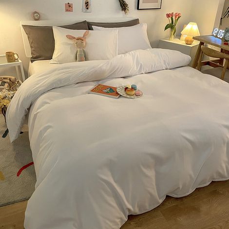 Dicke, gebürstete Baumwoll-Bettwäsche im Studenten-Ins-Stil, einfarbiges weißes Bettwäsche-Set für 180x200 cm Bett, weich und bequem-lsw