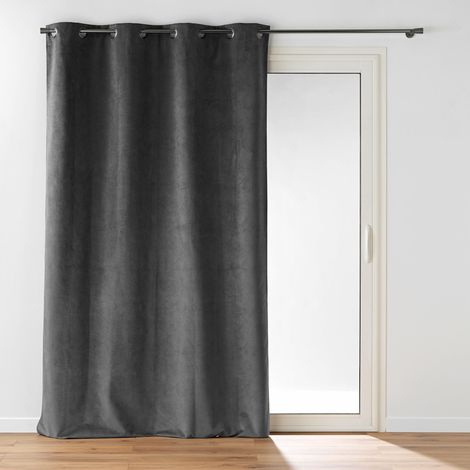Rideau à œillets 140 x 260 cm – Velours relief Olympe Anthracite – 100 % Occultant et Thermique (1/5)