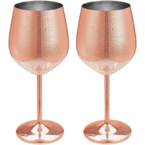 Ensemble de 2 verres à vin en acier inoxydable et cuivre, verres à vin rouge, verres à cocktail, verres à champagne en acier inoxydable, 500 ml. (1/3)