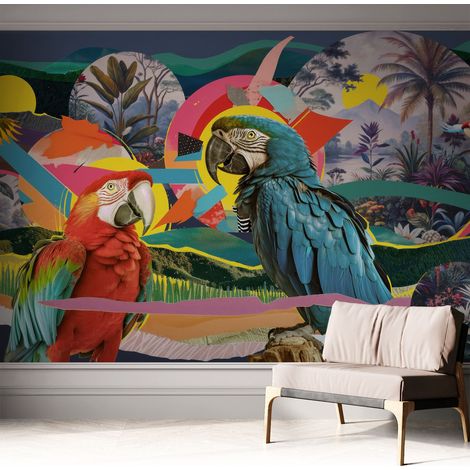 Selbstklebend Tapete - abwaschbar - Raumgestaltung Schlafzimmer Wohnzimmer Tapete Exotische Vögel 312x219 cm (1/5)
