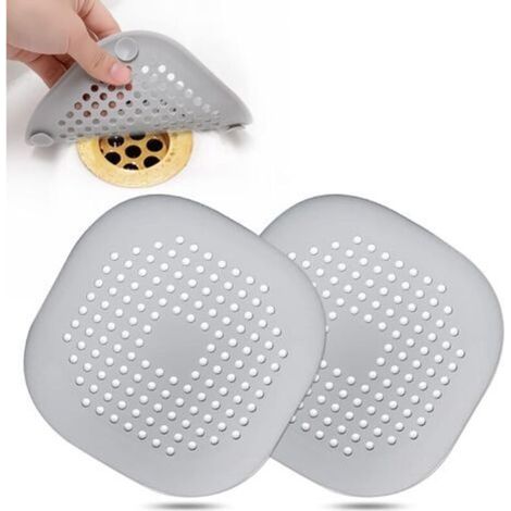 Recolector de pelo, tapa cuadrada para desagüe de ducha, tapón de silicona con ventosa, fácil de instalar para baño, bañera, cocina, paquete de 2 (gris)
