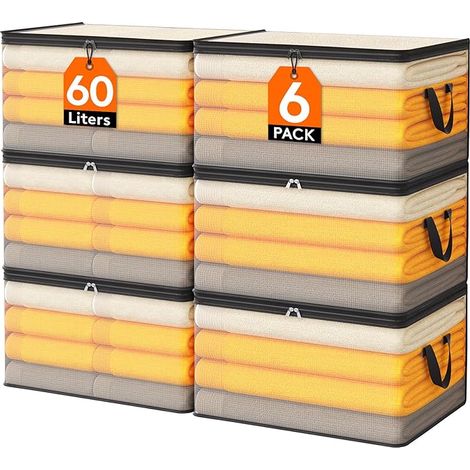 6er-Set transparente Kleideraufbewahrungstaschen 60L, PP-Aufbewahrungstasche, faltbare Aufbewahrungsbox mit Griffen, Bettbezug für den Umzug, Kleidung, Decken, Spielzeug