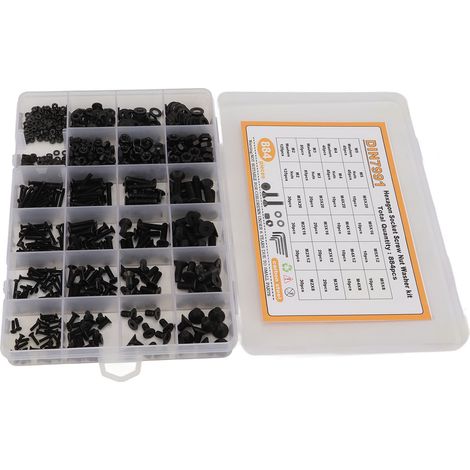 Kit de 884 vis, écrous et rondelles hexagonaux en acier au carbone M2, M3, M4 et M5 avec boîte de rangement noire (1/5)