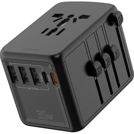 Adaptateur de voyage universel, avec 3 ports USB A, 1 port USB C et 1 port PD, adaptateur de voyage pour les États-Unis, l'Angleterre, la Thaïlande et l'Australie, PD35 W (1/5)