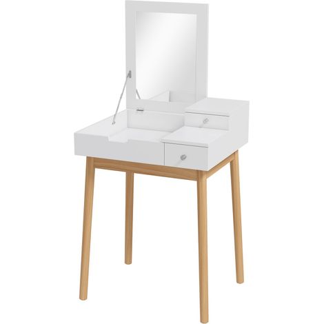Coiffeuse Design scandinave avec Miroir, 2 Tiroirs Blanc pin Clair
Table de Maquillage, Blanche (1/5)