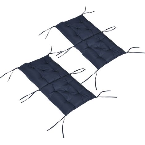 Lot de 2 coussins d'assise, 98 x 50 cm, avec attaches, revêtement en tissu, 8 cm d'épaisseur, bleu foncé