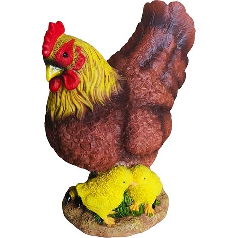 Relaxdays, Garden ornament cockerel & hen, polyresin, frostproof & weatherproof, for flower beds, HxWxD: 24 x 9 x 22 cm