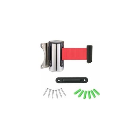 Barrera extensible de acero inoxidable para colas, franja delimitadora extensible, cinta de seguridad para montaje en pared, sistema de control de flujo de personas, color rojo (1/5)