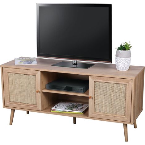 Meuble TV 2 portes et 2 niches de rangement effet cannage BALI (1/3)