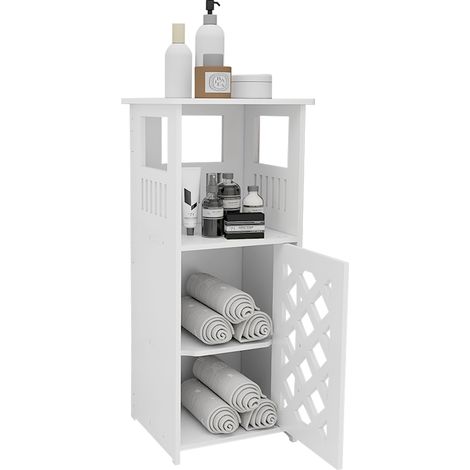 Sifree – Meuble bas de salle de bain blanc en PVC – 3 étagères et portes – Compact 24x22x56 cm – Imperméable et facile à nettoyer (1/5)