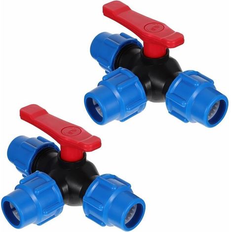 TONCHEAN PVC-Druckventil, 2er-Pack praktische 3-Wege-Kugelhähne aus rostbeständigem HDPE mit rotem, vinylisoliertem Griff, NPT-Innengewinde für Rohre (25 mm)