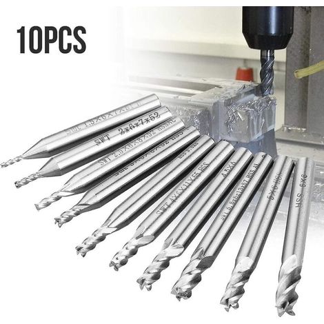 Fraises en bout, forets à queue droite HSS CNC de 1,5 à 6 mm, jeu de 10 pièces, pour le bois, l'aluminium, l'acier et le titane. (1/4)