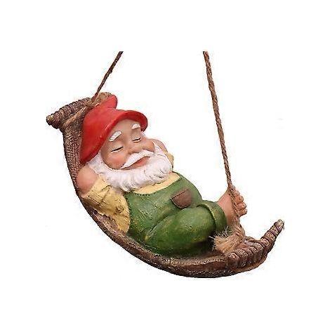 Statue de jardin extérieure SZTXJ, nain allongé avec hamac, décoration suspendue en résine imperméable pour jardin et pelouse (1/5)