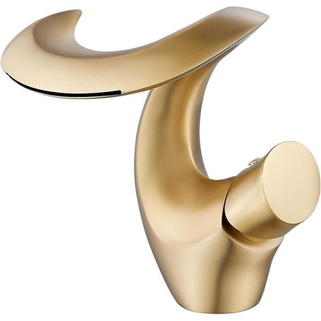 Robinet cascade lavabo or brossé – Mitigeur laiton monotrou – Design moderne élégant